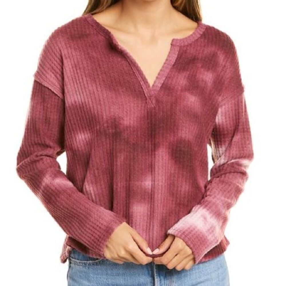 Socialite Women’s Burgundy Notch Neck Long Sleeve Knit Top Size Large